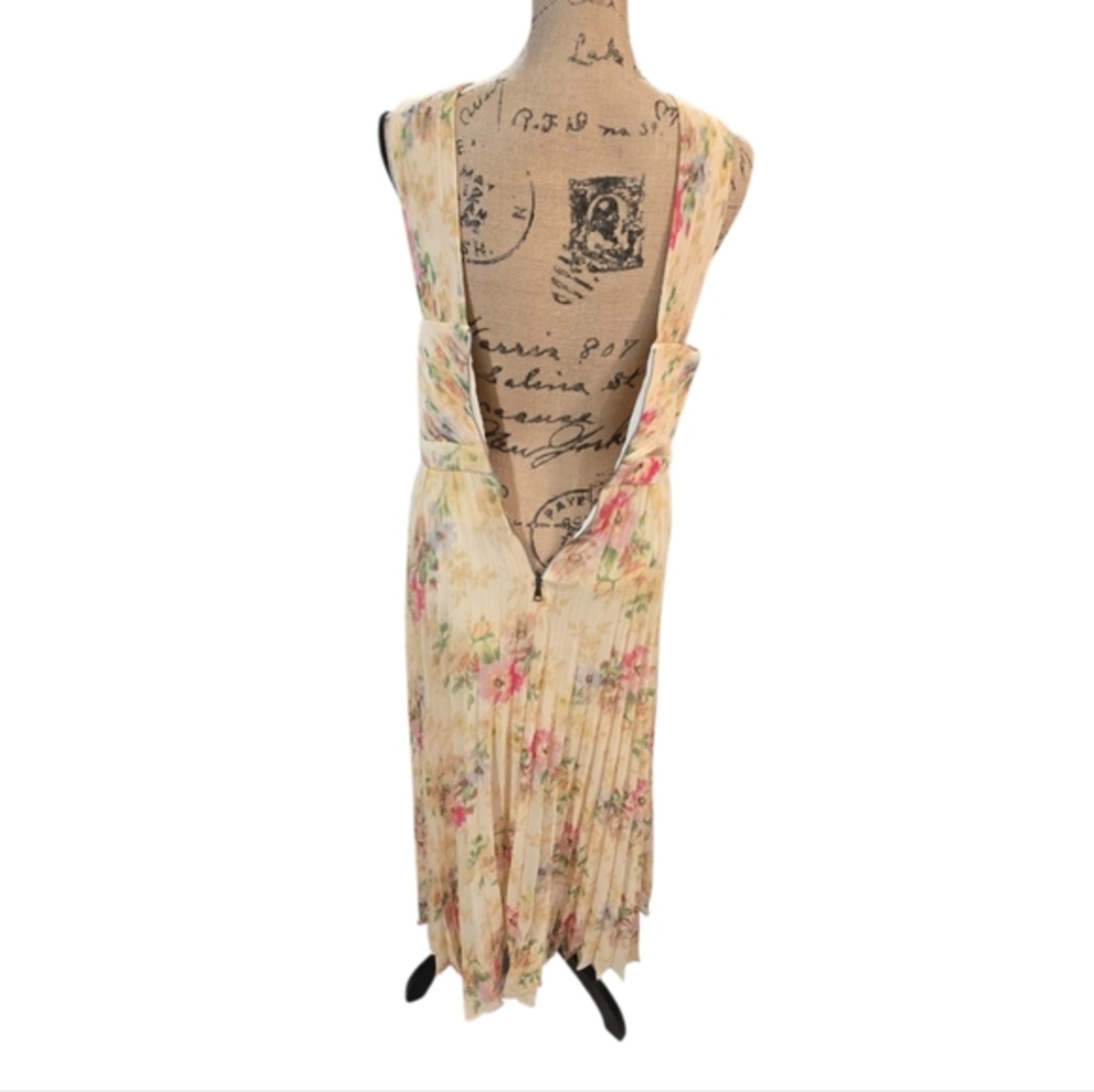 Ted Baker Amerah Light Yellow Pink Cross Front Pleated Midi Dress Size 3 Med 8 - Picture 9 of 16